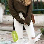 ✨HP✨Dark Green Eyelet Lace Up High Low Sweater✨ Green Size M Photo 0