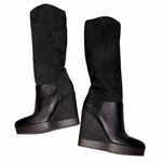 Vince Black Suede & Nubuck Leather Vivian Wedge Tall Boots Shoes size 6 Photo 5
