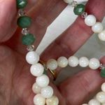 Mother of Pearl , Jade, Crystal necklace. White Photo 5