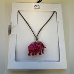 ZARA NEW Pink Elephant Resin Pendant Cord Necklace Bohemian Safari Boho SOLD OUT Photo 2