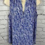 Lumiere Women’s Sleeveless Shell Blouse Royal Blue & White Plunging V Photo 0