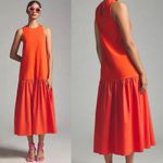 Anthropologie Maeve Flounce Maxi Dress Sz S Orange Preppy Coastal Casual Chic Photo 4