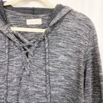 Bella Dahl Lace Up Pullover Lightweight Hoodie: Heathered Black Photo 3