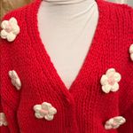 Anthropologie  Luna Ivy Red 3D Floral Appliqued Chunky Cardigan Small Photo 3