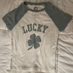 Green White Lucky Clover St Patrick’s Day Holiday Crop Top Tee Shirt Cropped Photo 1