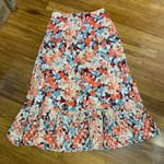 LUNA MOON Womens XL Floral Print Maxi Skirt Tiered Ruffle Hem Cotton Blend NWT Orange Photo 0