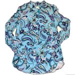 Talbots Robin's Egg Blue Paisley Long Sleeve Button Up Shirt size Medium Photo 1