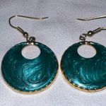 Elegant Gold and Teal Swirl Earrings Green Photo 2
