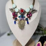 Mixed Media Statement Necklace with Earrings Gold Photo 0