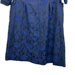 Vintage 1950s Handmade Navy Floral Brocade Coat Dress Mid Century Elegant Blue Size M Photo 8