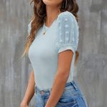 Blooming Jelly  Womens L Short Sleeve Blouse Business Casual Dressy Top Ribbed Photo 2