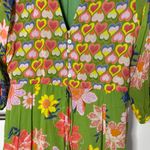 Anthropologie Emily Lovelock Green Floral Hearts Midi Dress Womens Size Large Photo 4