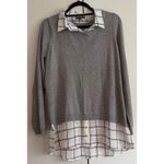 Adrianna Papell Layered Buttondown with Sweater - Gray, Size Large | Classiccore Photo 1