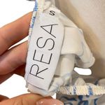 Resa Bralette Crop Top With Frill Hem In White & Blue Print Photo 5