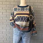 Bonjour Vtg Women’s Nordic Fair Isle Print Crewneck Sweater Grandpacore Comfy Size XL Photo 1