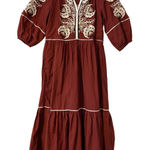 Anthropologie Gretel Embroidered Oversized Red Maxi Dress XS Bohemian Cottage Photo 0