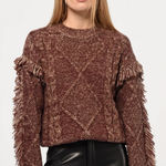 Greylin Anthropologie  Doga Fringed Marled Sweater in Coffee L Photo 0