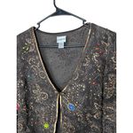 Chico's Womens Embellished Cardigan Size 1 Brown Gold Sequin Silk Paisley Chic Photo 1
