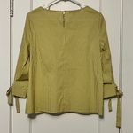 Lafayette 148 Paige Ithaca Gingham Check Blouse size medium 3/4 sleeves with bow Yellow Photo 4
