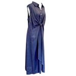 J. Jill Love Linen Navy Tie Front Button Up Sleeveless Midi Shirt Dress XL Blue Photo 2