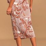 Lulus Take A Walk With Me Ivory Paisley Print Satin Wrap Midi Skirt Photo 1