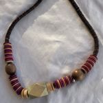 Vintage Chunky Wood Bead Disc Necklace Multiple Shapes Multicolor Western Boho Brown Photo 11