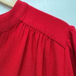 London Times Red Crepe Shift Dress Pleated Back & Shoulders V Neck Half Sleeve Photo 3