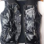 COWGIRL TUFF S Y2K Western Bling Black Shiny Logo Puffer Vest Silver Photo 0