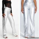 Naked Wardrobe Naked‎ Wardrobe Faux Leather Croc Straight Leg Pants Silver L Photo 1