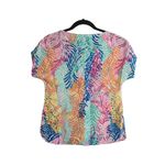 Lilly Pulitzer Asher Silk Top Cameo White Electric Feel Short Sleeve V-neck XS Photo 2