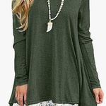 Sanifer Dark Olive Green Elongated Blouse Trimmed in White Lace Photo 1