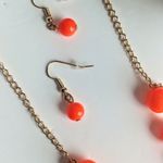 Bright Neon Orange Bead Necklace Chain Set Photo 3
