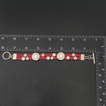 Red Genuine Leather Rhinestone Charms 7 1/2” Toggle Bracelet 36g. Photo 9