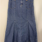 Christopher & Banks Classic Blue Denim Maxi Skirt with Belt Loops and Button Closure size 10 Photo 0