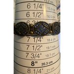 Vintage Brass Stretch Panel Stretch Bracelet Blue Rhinestones Seed Beads 7" Photo 3