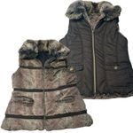 Dress Barn Women’s M Faux Fur Reversible Puffer Vest Brown Black Trendy Mob Wife Photo 1