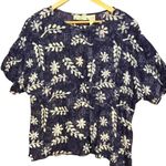 Orvis  Vintage Womens Blue White Floral Rayon Short Sleeve Blouse & Skirt Size XL Photo 4