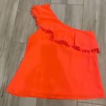 Crosby Bright Melon One Shoulder Top with Ruffle and Pom Photo 0