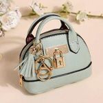 Sage Green Mini Tote Bag Keychain Coin Purse Pu Leather for Mini Pouch Zipper Photo 0