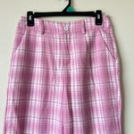 Princess Polly NWOT  Women’s 6 Plaid Pants Pink White Straight Leg Trousers Soft Photo 2