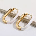 White & Gold Rectangular Hoop Earrings Photo 1