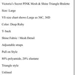 PINK - Victoria's Secret  Mesh & Shine Triangle Bralette in Dark Ruby 🆕 Size large Photo 12