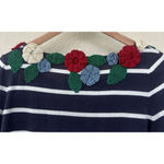 Moschino VTG Cheap and Chic Striped Floral Appliqué Top Size US 10 Cottage Tea Photo 2