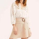 Free People  Higher Ground Flared Tan Linen Mini Skirt EUC Sz 2 Belted Side Zip Photo 14