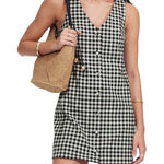 Madewell  Black White Gingham V-Neck Mini Vest Dress Button Front Size 6 NWT Chic Photo 0