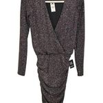 EXPRESS  Womens Sz XS Black Shimmer Metallic Thread Draped V Neck Dress NWT Party Photo 0