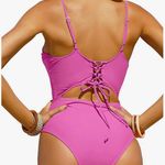 Souqfone Sexy One Piece Monokini Swimsuits Scoop Neck Front Cutout Back Lace Up Photo 1
