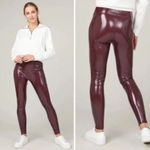 Spanx  Faux Patent Leather Leggings Ruby Burgundy Glossy Womens Size XS Photo 2