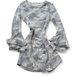 ‎Ruffled Bell Sleeve Camo Dress Green Photo 0