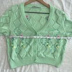 ZARA  Knit Crop Top Floral Embroidered Beaded Cottagecore Preppy Size Med Large Photo 5